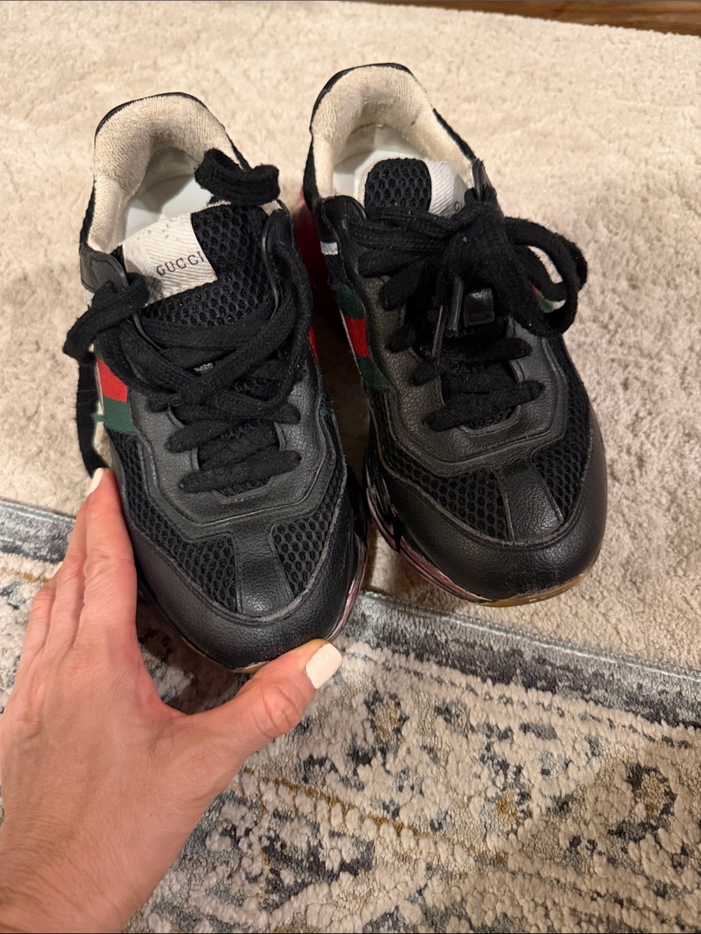 Gucci Black Sneakers with Red & Green Web Stripe size 36